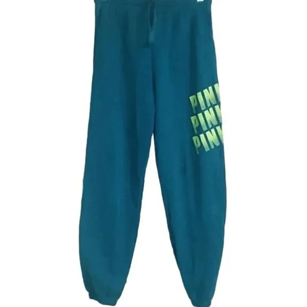 PINK Victoria's Secret Green Neon Logo Classic Fit Joggers